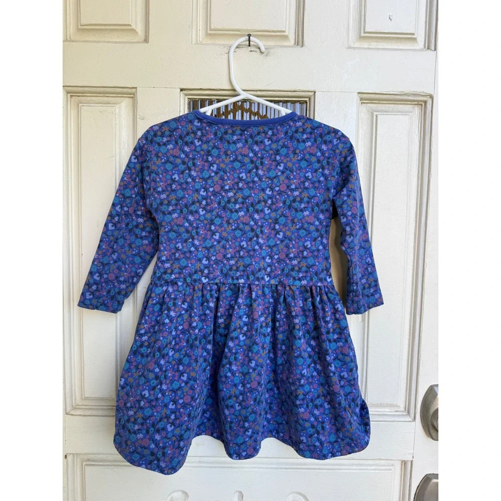 Tea‎ Collection Girls Blue Floral Long Sleeve Cotton Jersey Dress Size 2